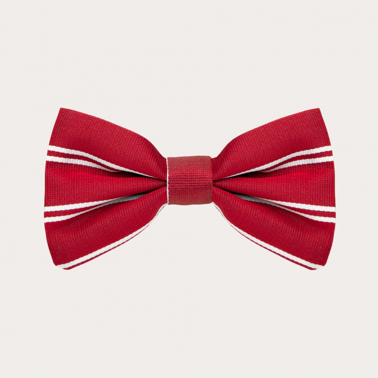 Red silk bow tie, striped pattern