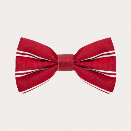 Red silk bow tie, striped pattern