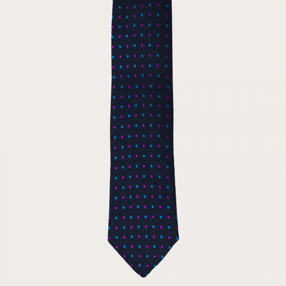 BRUCLE Cravate élégante en soie et coton à motif à pois, bleu marine, bleu clair et fuchsia