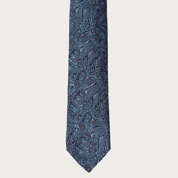 Brucle cravatta blu in seta fantasia cachemire