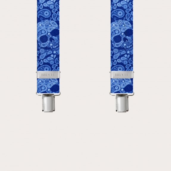 Braces Elastic Y Suspenders blue skulls
