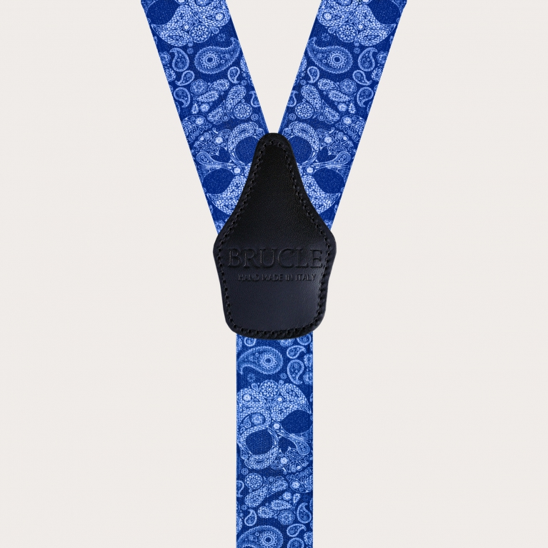 Y-shape elastic suspenders with clips, blue skulls