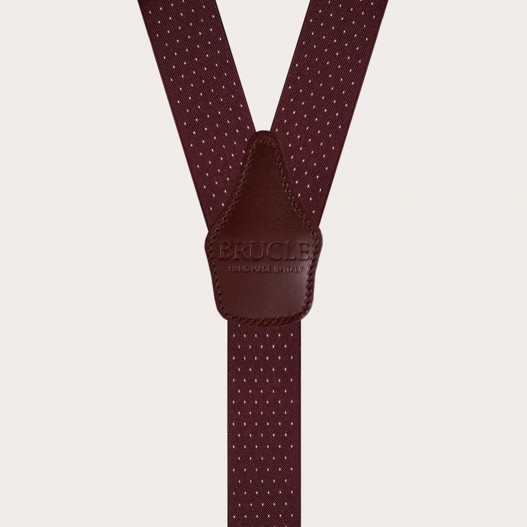 Unisex burgundy Y-shaped suspenders with dotted pattern