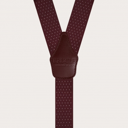 Unisex burgundy Y-shaped suspenders with dotted pattern
