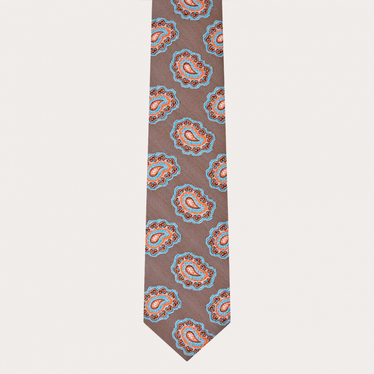 Esclusiva cravatta in seta con fantasia paisley, tortora