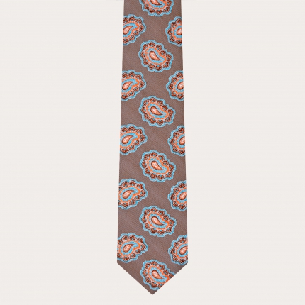 Silk necktie, brown, macro paisley pattern