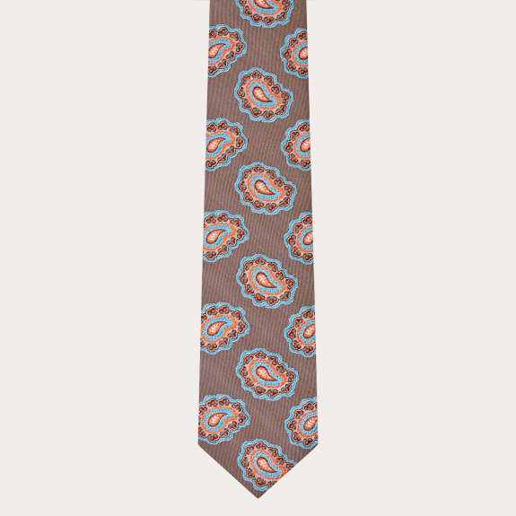 BRUCLE Cravate exclusive en soie à motif paisley, gris tourterelle
