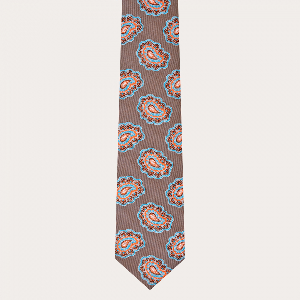 BRUCLE Esclusiva cravatta in seta con fantasia paisley, tortora