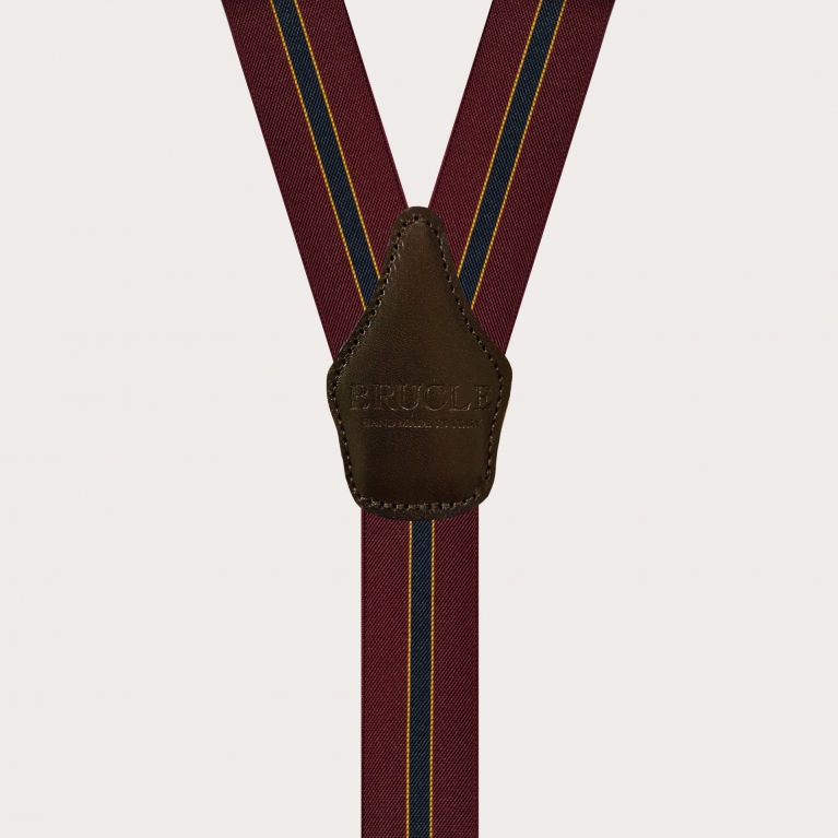 Y-shape elastic suspenders with clips, burgundy regimental