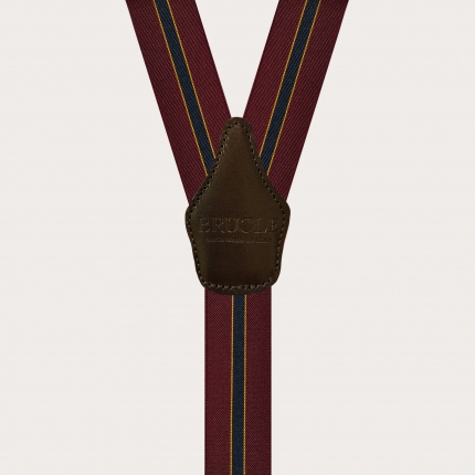 Bretelle unisex a Y rigate bordeaux, blu e giallo