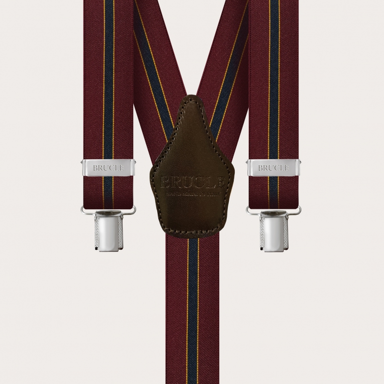Bretelle unisex a Y rigate bordeaux, blu e giallo