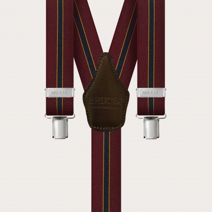 Bretelle unisex a Y rigate bordeaux, blu e giallo