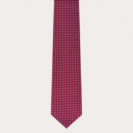 Ceremony tie in jacquard silk, red and blue geometric pattern