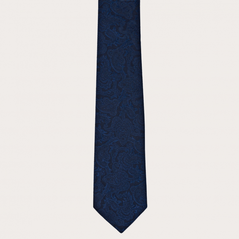 Tie in jacquard silk, tone on tone blue paisley
