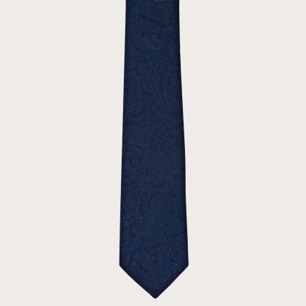 Tie in jacquard silk, tone on tone blue paisley