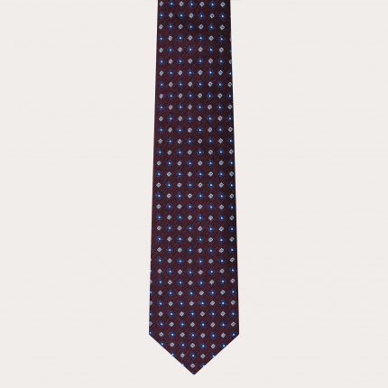 Silk and cotton tie, burgundy floral and geometric pattern