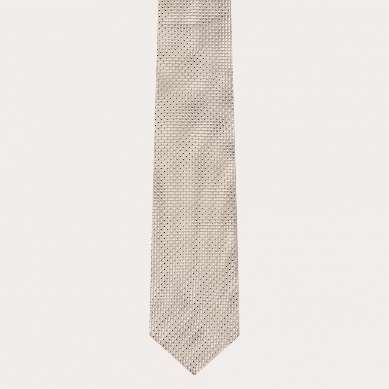 Cravate en soie jacquard Ivoire blanc avec micro motif bleu