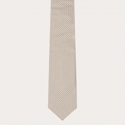 Corbata de seda jacquard, blanca con cuadrados verdes