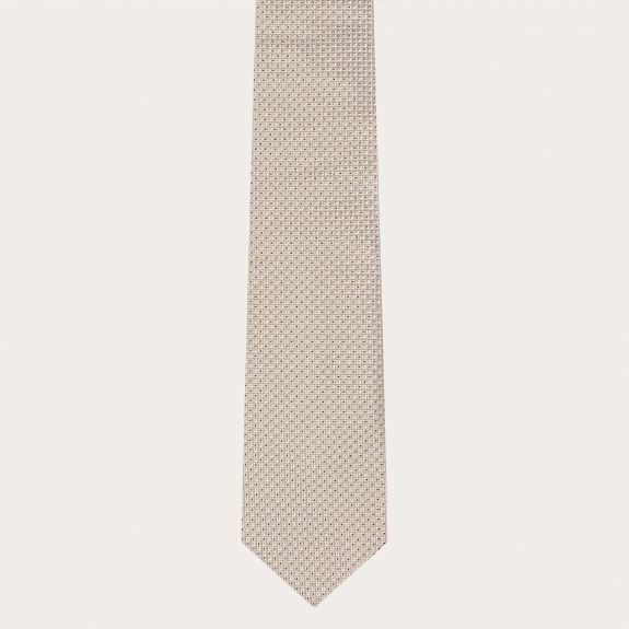Jacquard silk tie, white ivory with blue micro pattern