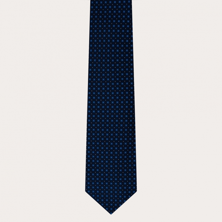 Elegant necktie in jacquard silk, blue with floral micropattern