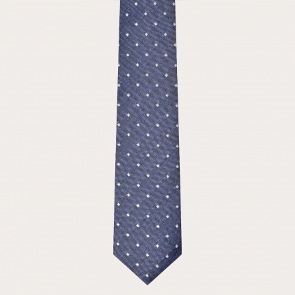 Elegante Krawatte aus Jacquard-Seide, hellblau meliert mit perlmuttfarbenen Karos