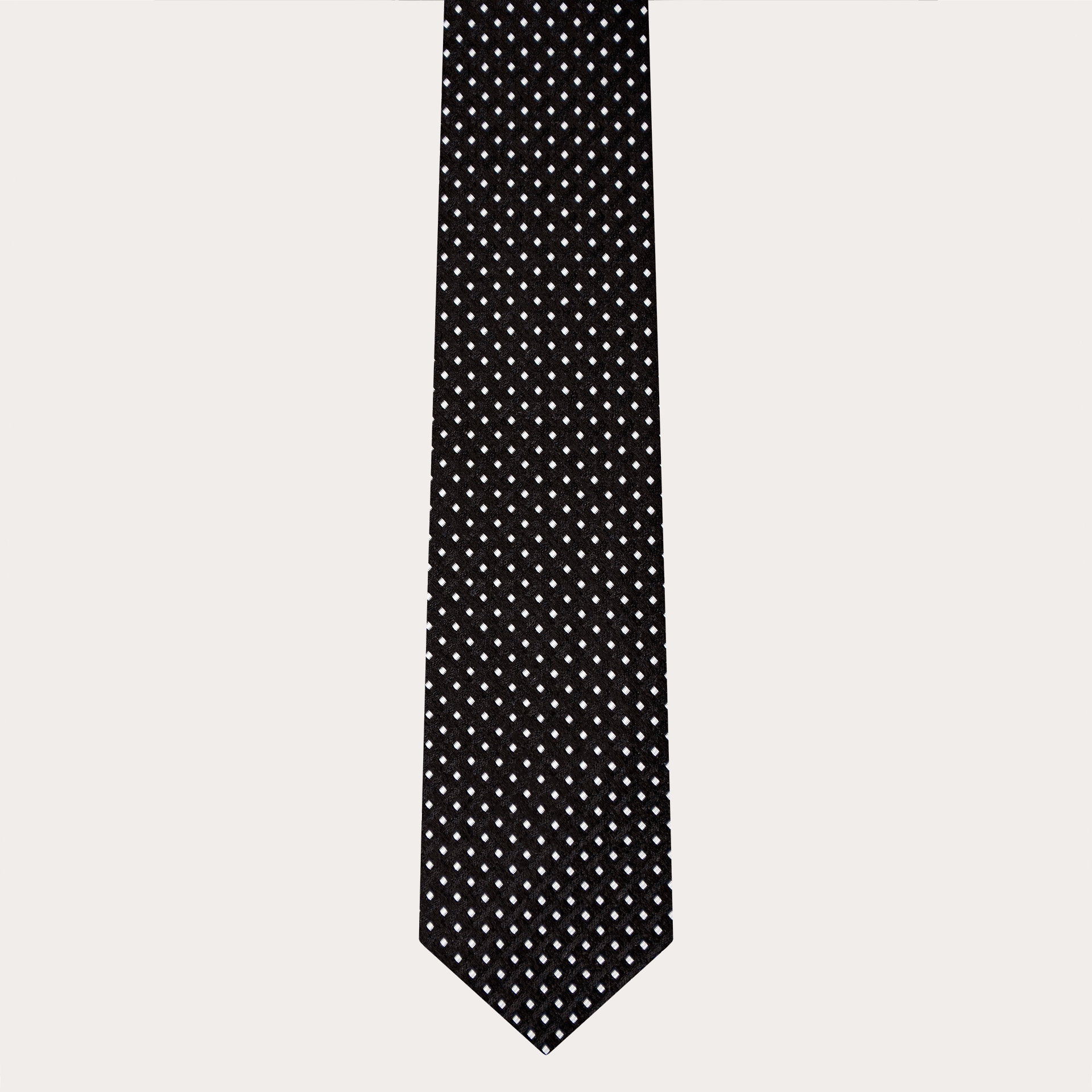 Elegante Krawatte aus Jacquard-Seide, schwarz mit geometrischem Punktmuster