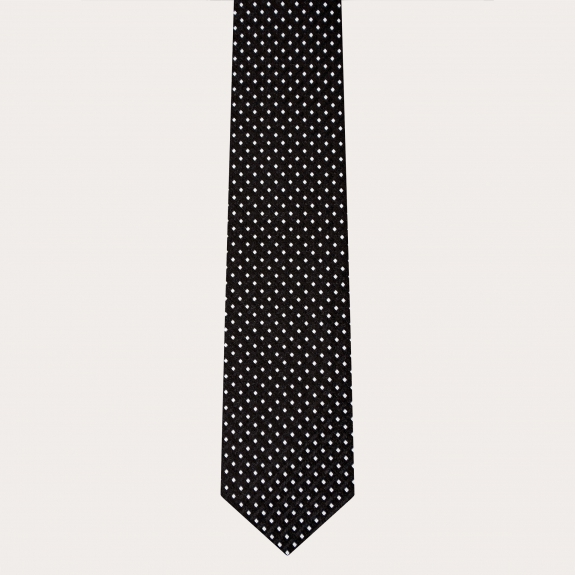 Corbata elegante en jacquard de seda, negra con estampado de puntos geométricos