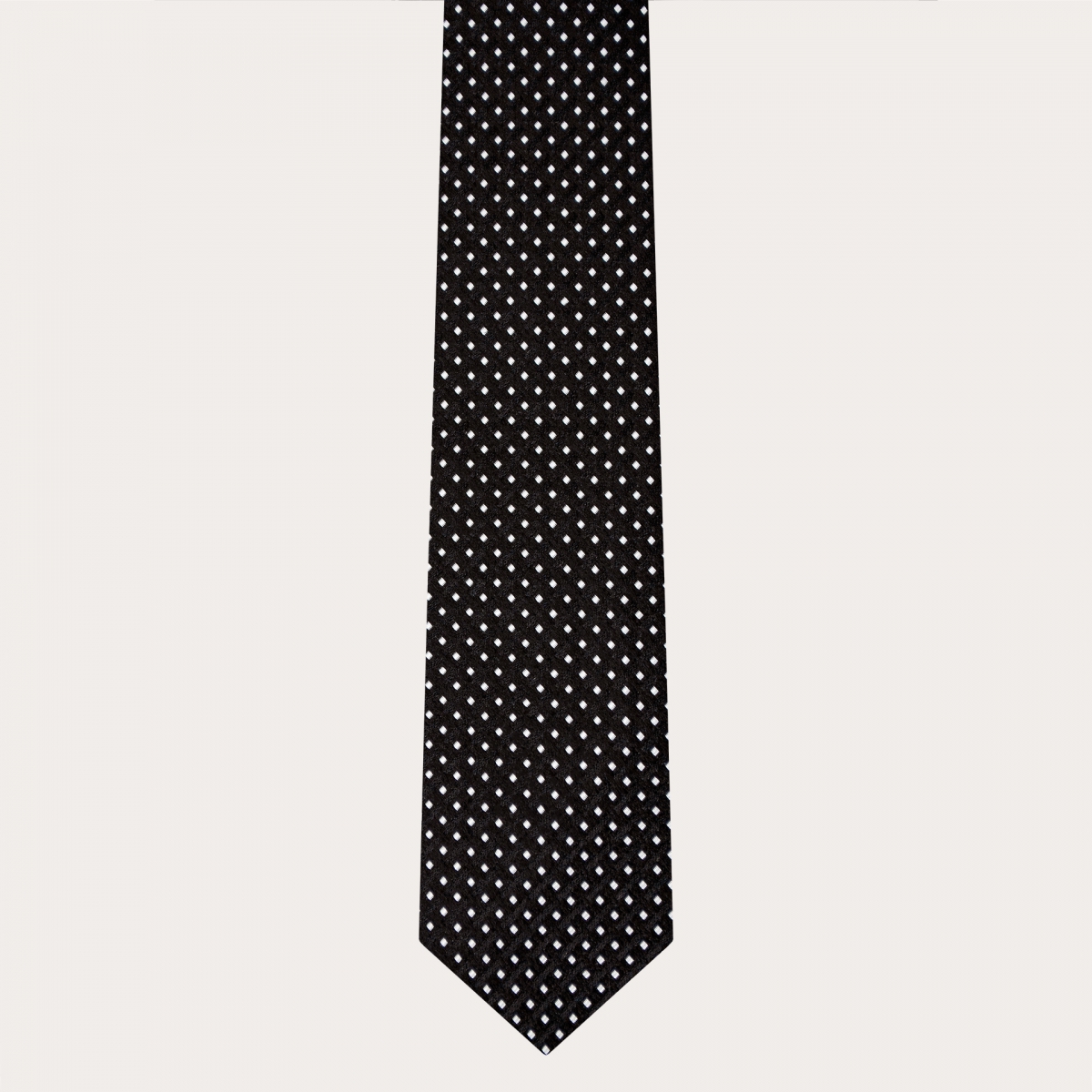 Corbata elegante en jacquard de seda, negra con estampado de puntos geométricos