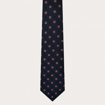 Formale Krawatte aus Jacquard-Seide, blau mit braunem Muster