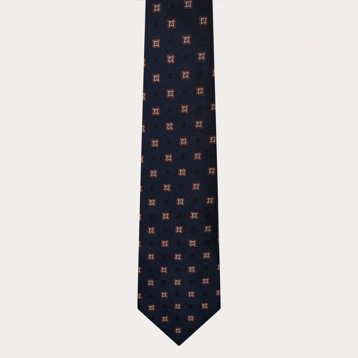 BRUCLE Formal tie in jacquard silk, blue with brown pattern