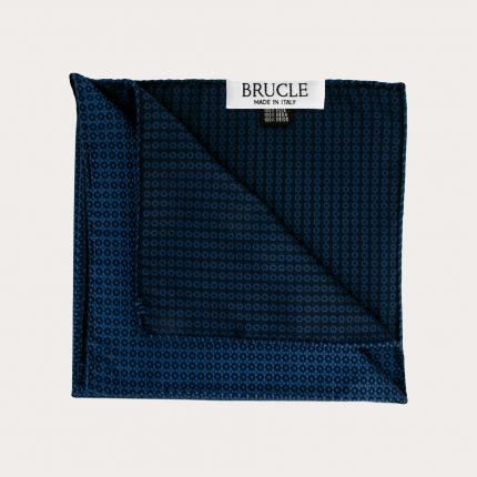 Pocket square in jacquard silk, navy blue tone-on-tone flower pattern