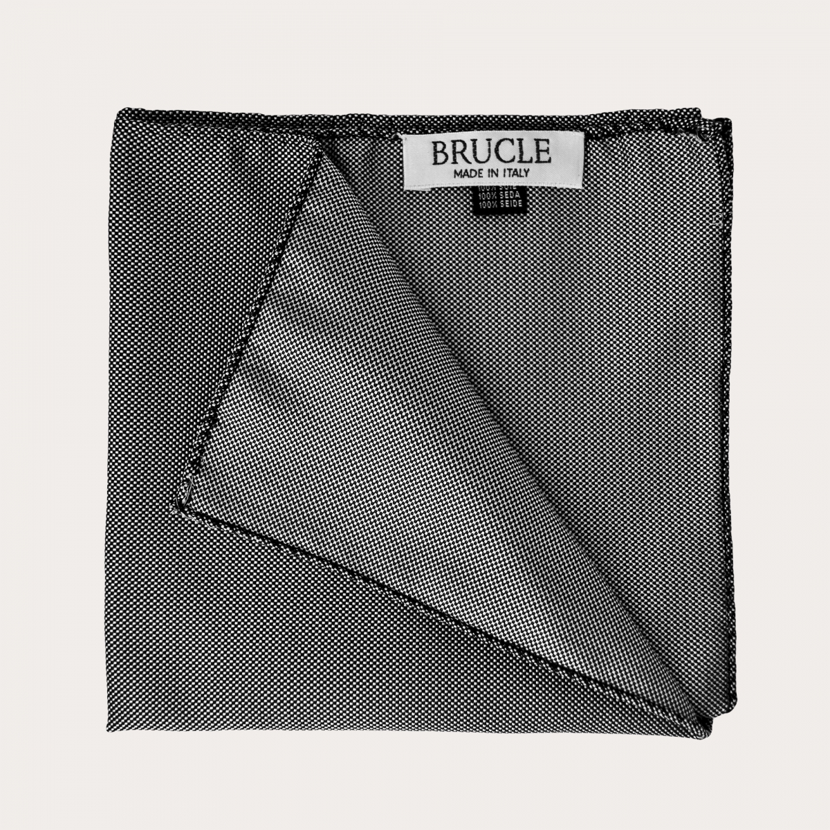Elegant pocket handkerchief in jacquard silk, black and white pincushion