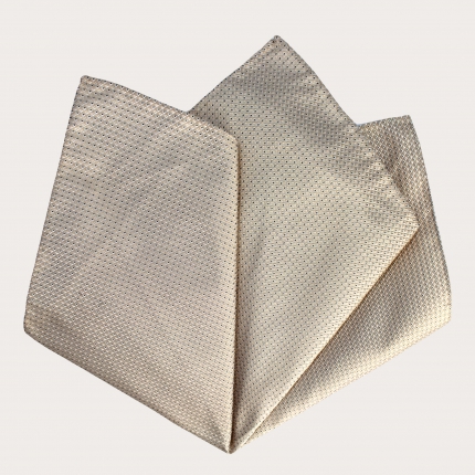 Refined pocket square in jacquard silk, ivory micro-pattern