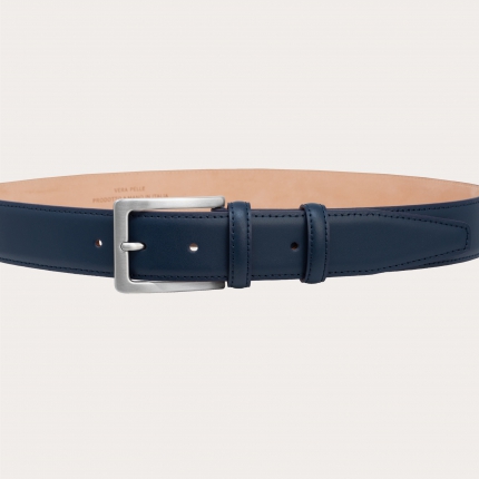 Cinturón azul clásico en cuero genuino