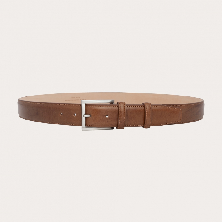 Refined belt in vegetal tanned brown cognac leather