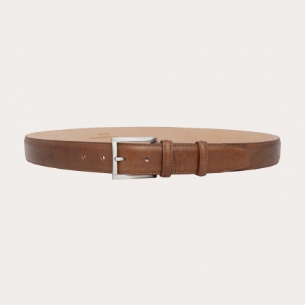 Refined belt in vegetal tanned brown cognac leather 
