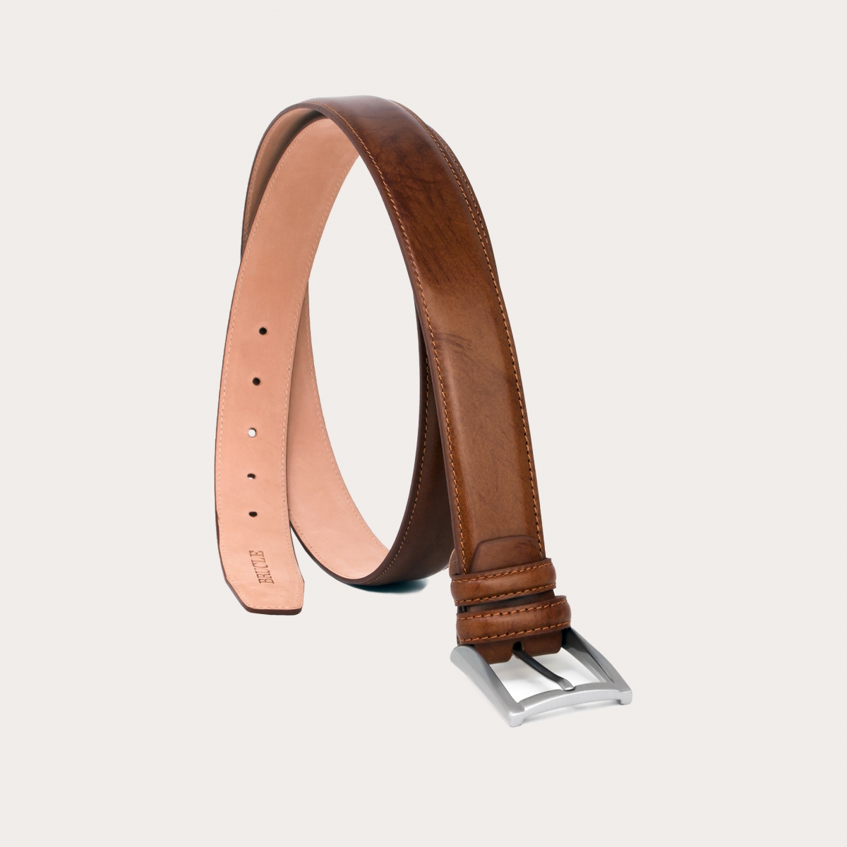 Refinado cinturón formal en piel pulida a mano, marrón oscuro