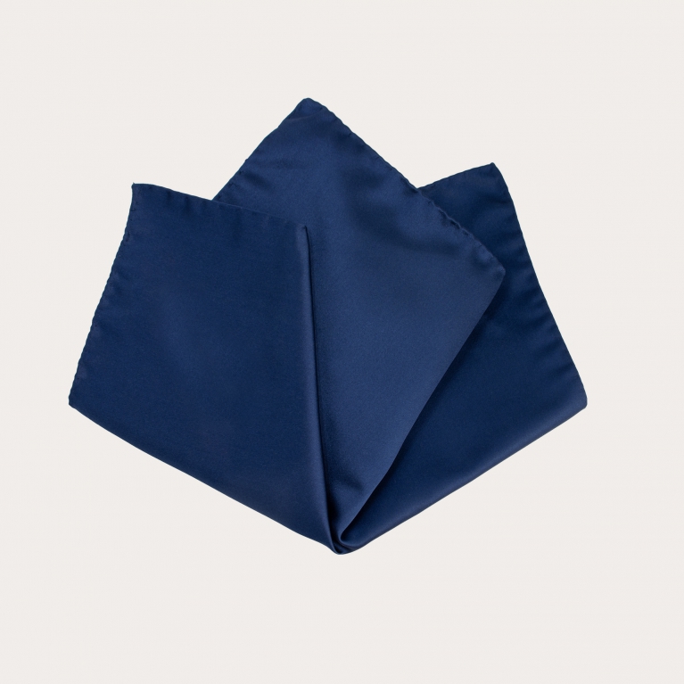 Elegant men's pocket square in silk satin, blue