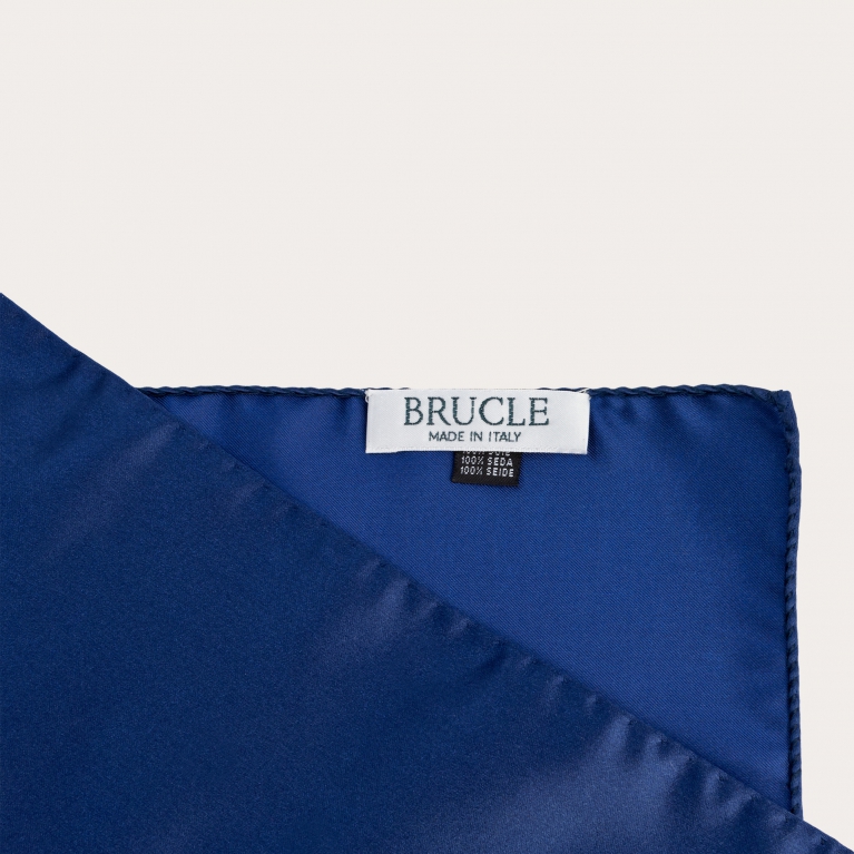 Elegant men's pocket square in silk satin, blue