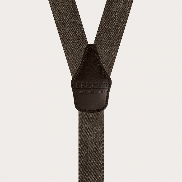 Unisex dark brown Y-shaped suspenders with jeans effect