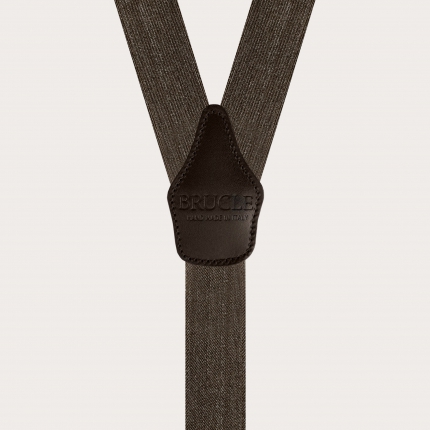 Unisex dark brown Y-shaped suspenders with jeans effect