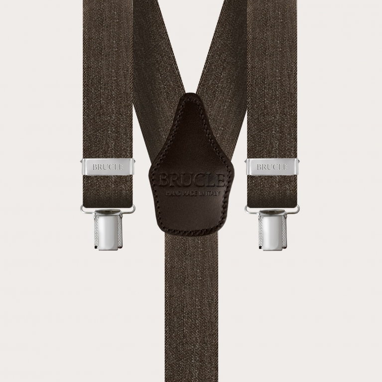 Unisex dark brown Y-shaped suspenders with jeans effect