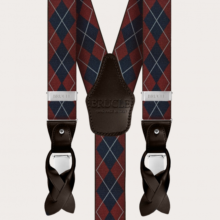Elastic suspenders with red checked pattern