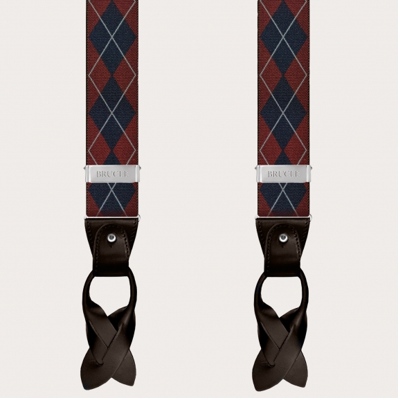 BRUCLE Elastic suspenders with red checked pattern