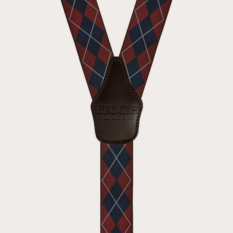 Elastic suspenders with red checked pattern