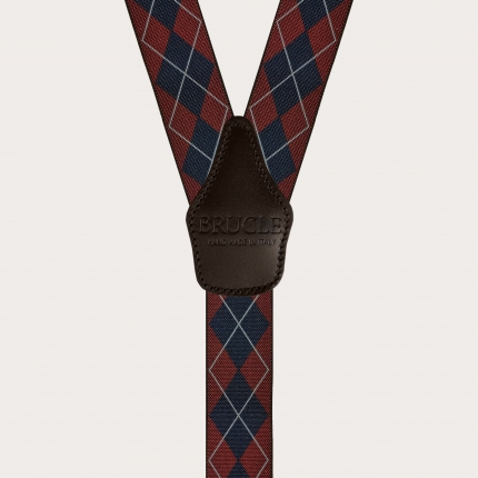 Y-shape elastic suspenders, red and blue check pattern