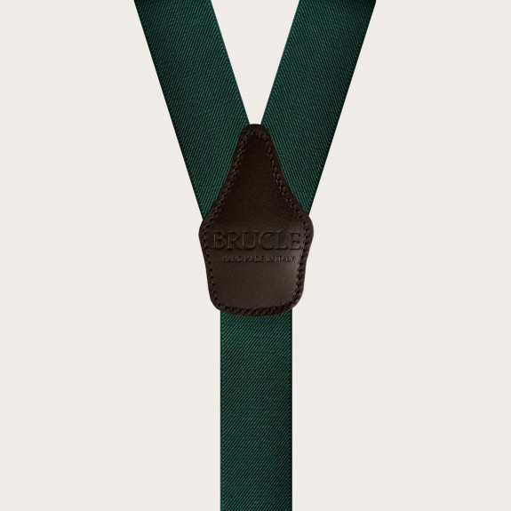 Bretelle elastiche nichel free, verde con pelle testa moro