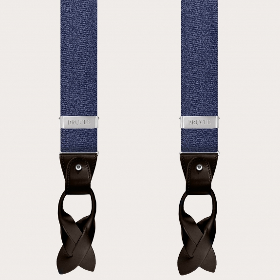 BRUCLE Double use elastic suspenders in blue denim