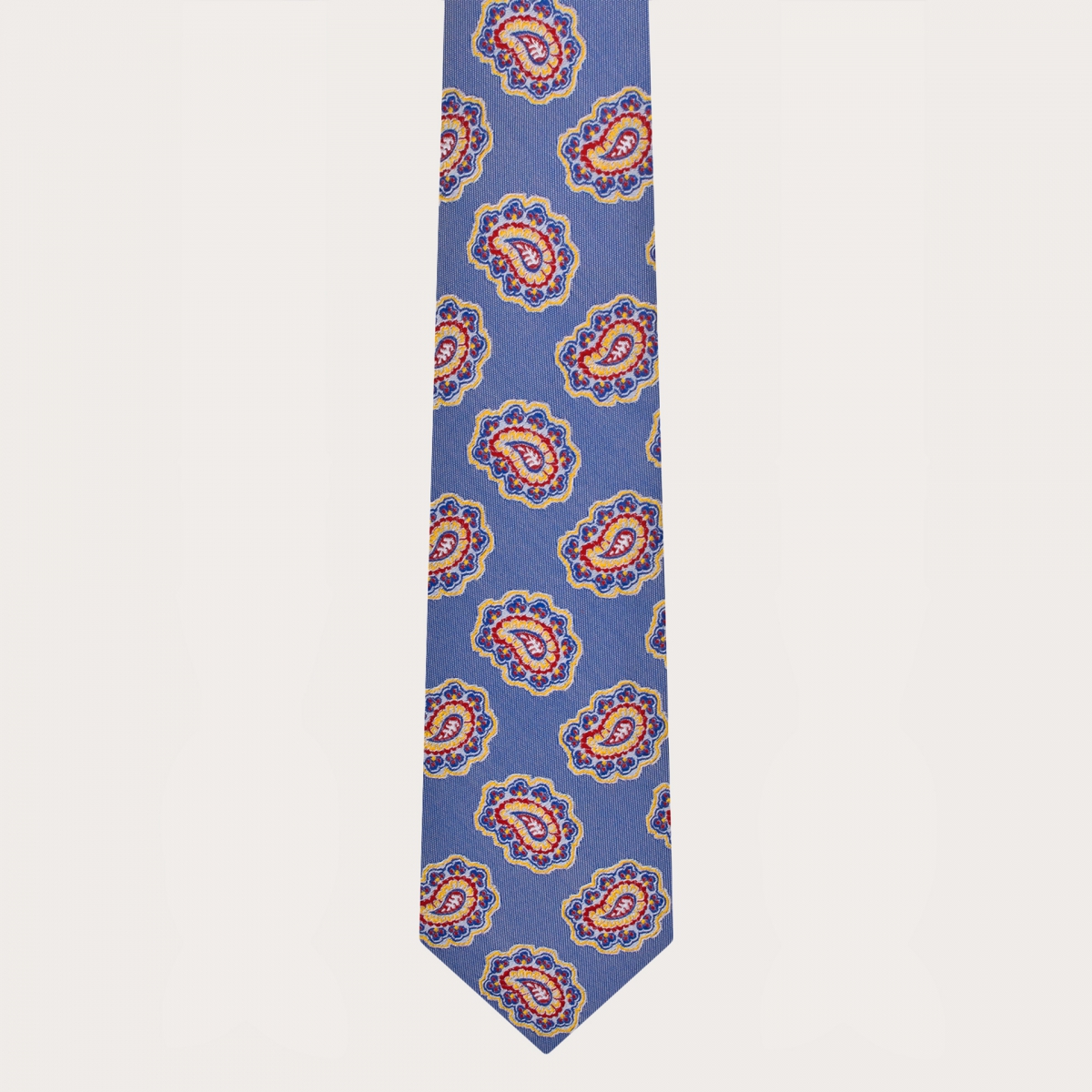 Cravatta azzurra in seta macro fantasia paisley