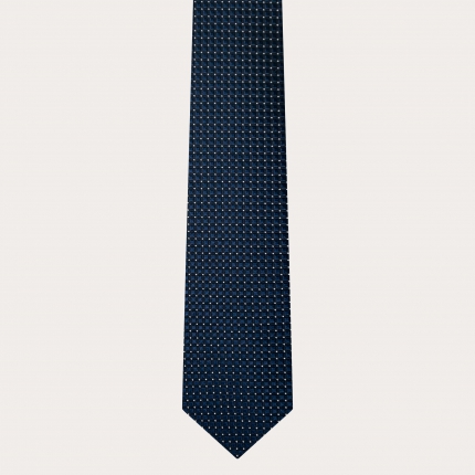 BRUCLE Elegante cravatta in seta jacquard, blu con puntaspillo e micropattern geometrico